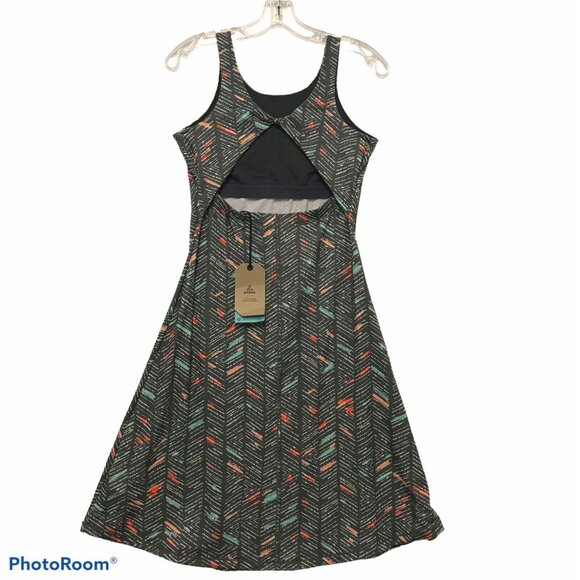 PRANA Sport Dress S Built In Bra Dark Gray Multi Color Athleisure Skypath Lined - Picture 2 of 9